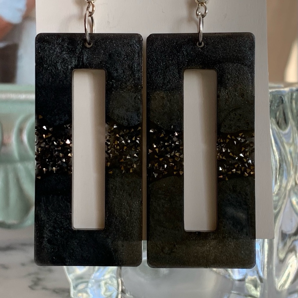 Black rectangle drop earrings